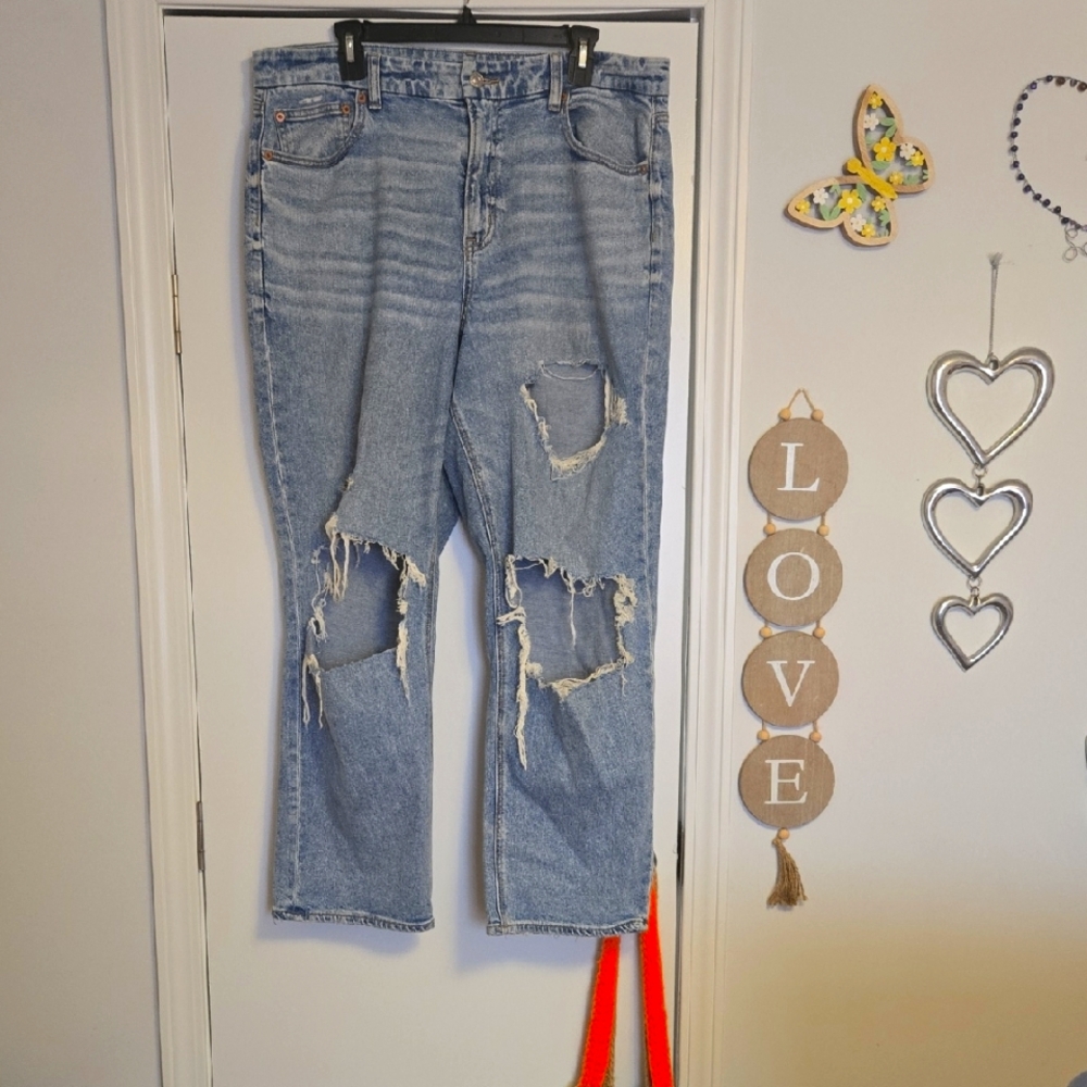 American Eagle Outfitters Ripped Light Blue Boyfriend Jeans